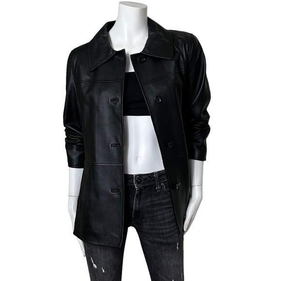 Stunning Black Lamb Leather Coat Jacket Buttery Soft Luxury - Picture 3 of 10